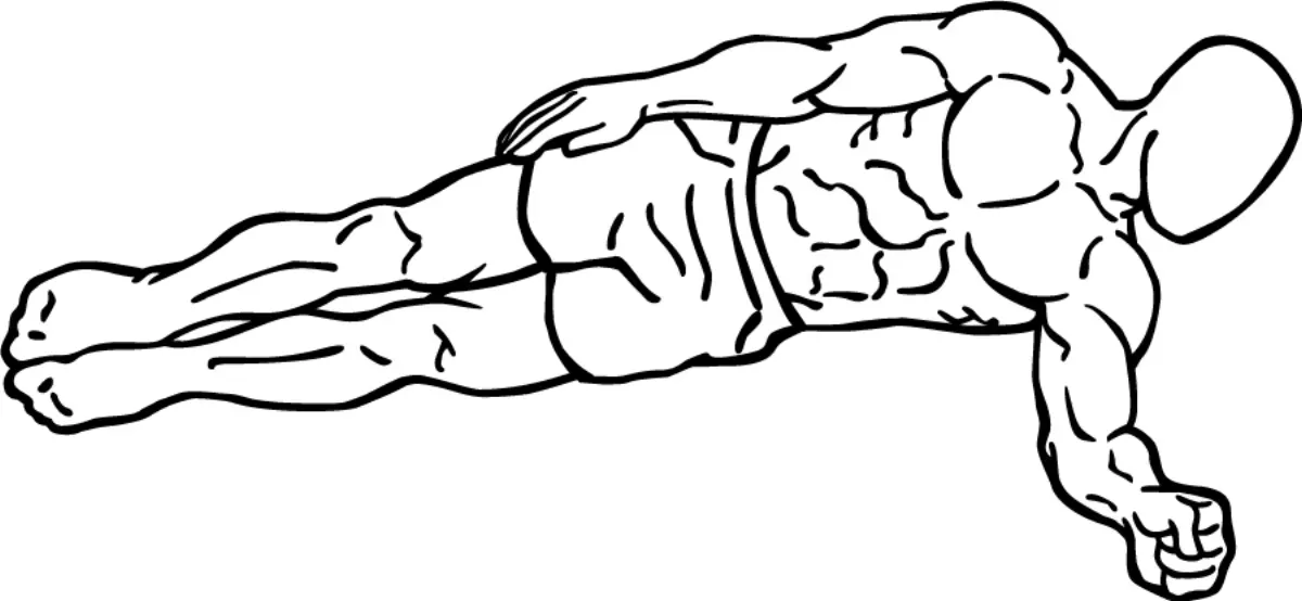 Side plank illustration showing a braced straight-line position for a beginner core exercise