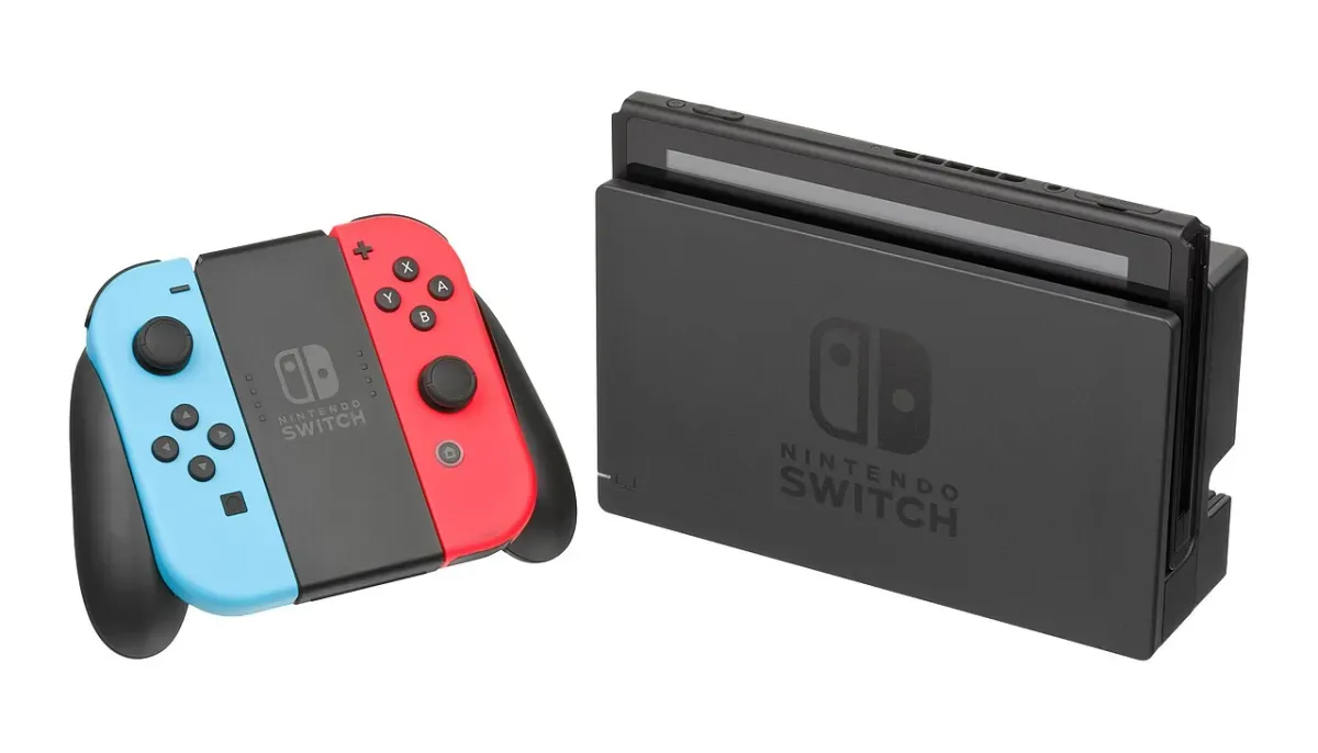 ドックに挿したNintendo Switch本体とJoy-Con